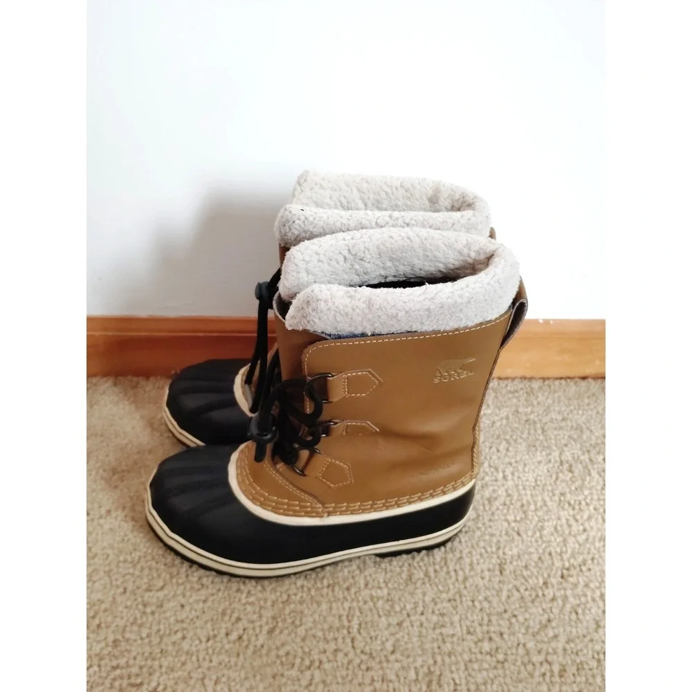 Sorel CARIBOU Youth 3‎ Fleece Lined Waterproof Hiking Carmel Leather Snow Boots